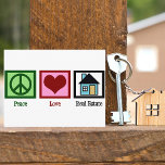 Peace Love Real Estate Briefkaart<br><div class="desc">vastgoedgeschenken voor een goed,  een eigendomsbedrijf,  een hypotheekmakelaar,  een leningofficier of zelfs een nieuwe huiseigenaar. Een vredesteken,  een hart en een huis.</div>