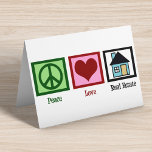 Peace Love Real Estate Kaart<br><div class="desc">vastgoedgeschenken voor een goed,  een eigendomsbedrijf,  een hypotheekmakelaar,  een leningofficier of zelfs een nieuwe huiseigenaar. Een vredesteken,  een hart en een huis.</div>
