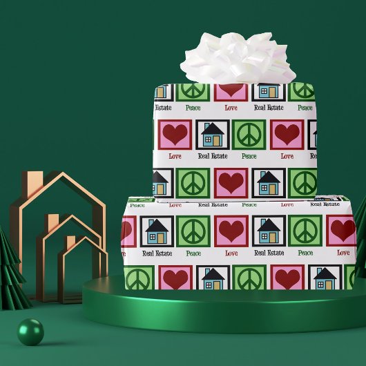 Peace Love Real Estate Realtor Kerstmis Cadeaupapier