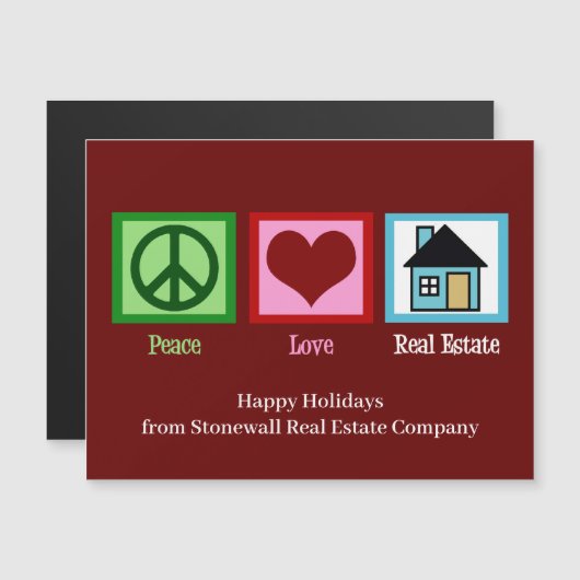 Peace Love Real Estate Rode Kerstmagneet Kaart (Voorkant / Achterkant)