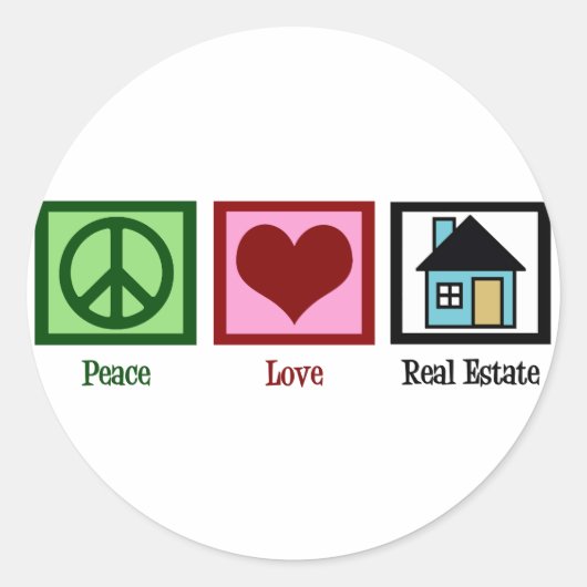 Peace Love Real Estate Ronde Sticker (Voorkant)