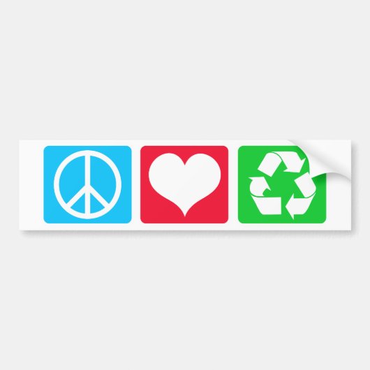 Peace Love Recyclen Bumpersticker (Voorkant)
