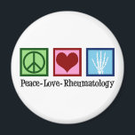 Peace Love Reumatology Magneet<br><div class="desc">Een schattig cadeau voor reumatoïde artritis voor een arts die werkt bij patiënten met reumatoïde artritis en andere reumatische aandoeningen. Peace Love Rheumatology.</div>