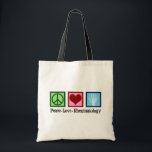 Peace Love Reumatology Tote Bag<br><div class="desc">Een schattig cadeau voor reumatoïde artritis voor een arts die werkt bij patiënten met reumatoïde artritis en andere reumatische aandoeningen. Peace Love Rheumatology.</div>