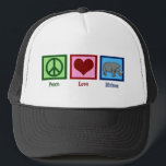 Peace Love Rhinos Trucker Pet<br><div class="desc">Een vredesteken, hart en een schattige neushoorn. Ik hou van coole rhinogeschenken.</div>