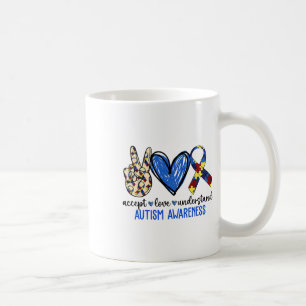 Peace Love Ribbon Autisme Bewustzijn Accepteer Lie Koffiemok