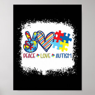 Peace Love Ribbon Autisme Bewustzijn Accepteer Lie Poster