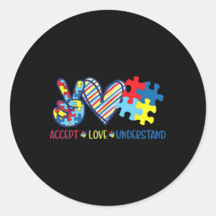 Peace Love Ribbon Autisme Bewustzijn Accepteer Lie Ronde Sticker