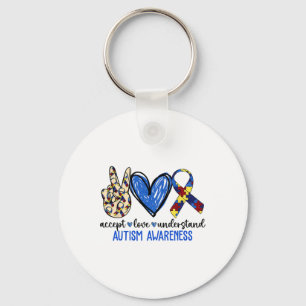 Peace Love Ribbon Autisme Bewustzijn Accepteer Lie Sleutelhanger