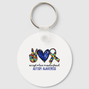 Peace Love Ribbon Autisme Bewustzijn Accepteer Lie Sleutelhanger