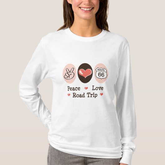 Peace Love Road Route Route 66 Long Slaper T shirt (Voorkant)