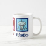 Peace Love Robotics Koffiemok<br><div class="desc">Peace Love Robotics gift met een vredesteken, hart en een coole robot gemaakt met nanotechnologie. Een schattige professor kunstmatige intelligentie of een robotisch groot cadeau. Orde voor een robotlaboratoriumtechnicus die met programmering en techniek werkt.</div>