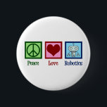 Peace Love Robotics Ronde Button 5,7 Cm<br><div class="desc">Peace Love Robotics gift met een vredesteken,  hart en een coole robot gemaakt met nanotechnologie. Een schattige professor kunstmatige intelligentie of een robotisch groot cadeau.</div>