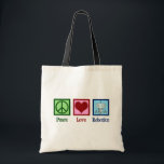 Peace Love Robotics Tote Bag<br><div class="desc">Peace Love Robotics gift met een vredesteken, hart en een coole robot gemaakt met nanotechnologie. Een schattige professor kunstmatige intelligentie of een robotisch groot cadeau. Orde voor een robotlaboratoriumtechnicus die met programmering en techniek werkt.</div>