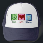 Peace Love Robotics Trucker Pet<br><div class="desc">Peace Love Robotics gift met een vredesteken,  hart en een coole robot gemaakt met nanotechnologie. Een schattige professor kunstmatige intelligentie of een robotisch groot cadeau.</div>