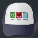 Peace Love Robotics Trucker Pet<br><div class="desc">Peace Love Robotics gift met een vredesteken, hart en een coole robot gemaakt met nanotechnologie. Een schattige professor kunstmatige intelligentie of een robotisch groot cadeau.</div>