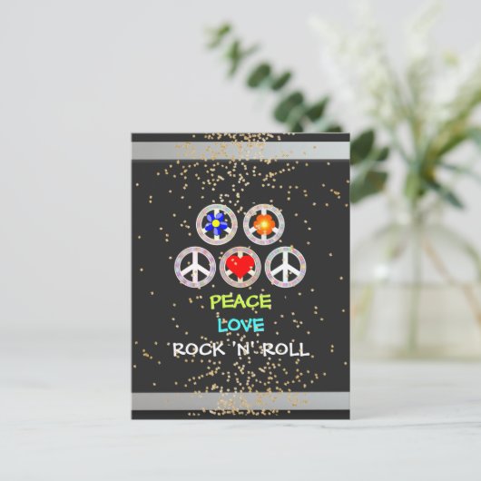 Peace, Love, Rock and Roll Briefkaart (Staand voorkant)