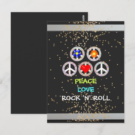 Peace, Love, Rock and Roll Briefkaart (Voorkant / Achterkant)