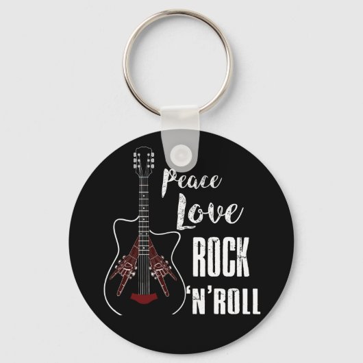 Peace Love Rock en Roll Guitar Retro Hippie Sleutelhanger (Voorkant)