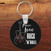 Peace Love Rock en Roll Guitar Retro Hippie Sleutelhanger (Voorkant)
