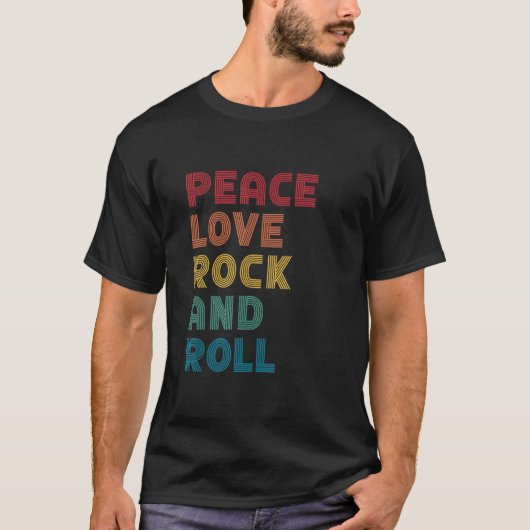 Peace Love Rock en Roll Retro Rock Music T-shirt (Voorkant)
