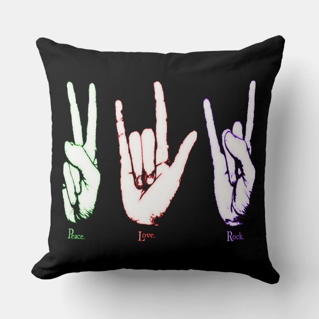 Peace Love Rock Hand Symbols Sierkussen (Voorkant)