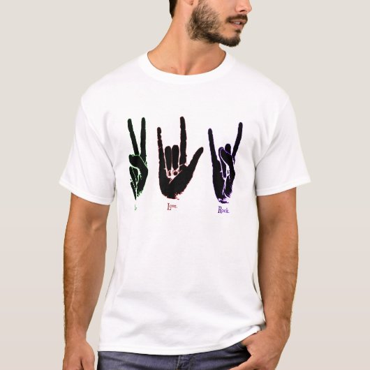 Peace Love Rock Hand Symbols T-Shirt (Voorkant)