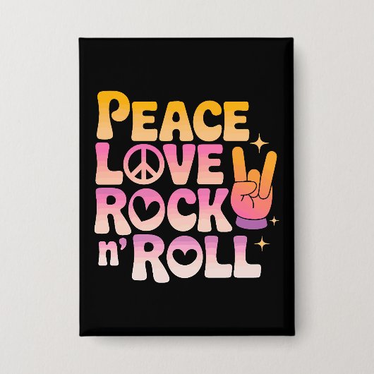 Peace Love Rock on Roll - Muziek-geïnspireerde typ Button (Voorkant)