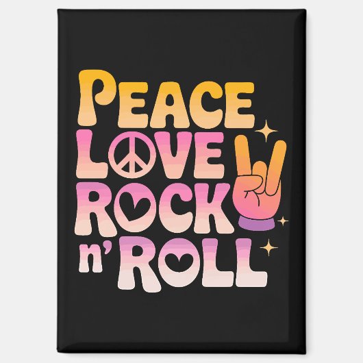 Peace Love Rock on Roll - Muziek-geïnspireerde typ Magneet (Voorkant)