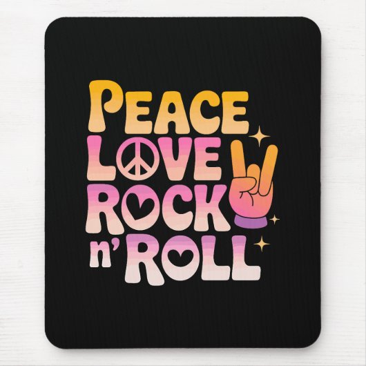 Peace Love Rock on Roll - Muziek-geïnspireerde typ Muismat (Voorkant)
