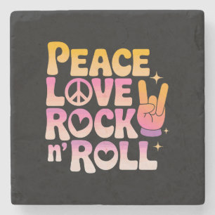 Peace Love Rock on Roll - Muziek-geïnspireerde typ Stenen Onderzetter