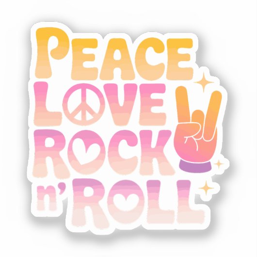 Peace Love Rock on Roll - Muziek-geïnspireerde typ Sticker (Voorkant)