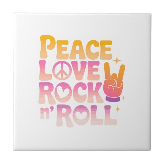 Peace Love Rock on Roll - Muziek-geïnspireerde typ Tegeltje (Voorkant)