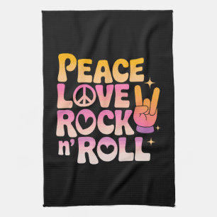 Peace Love Rock on Roll - Muziek-geïnspireerde typ Theedoek