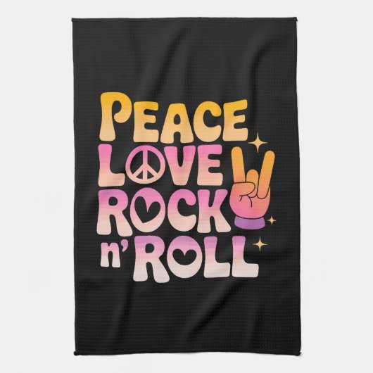 Peace Love Rock on Roll - Muziek-geïnspireerde typ Theedoek (Verticaal)