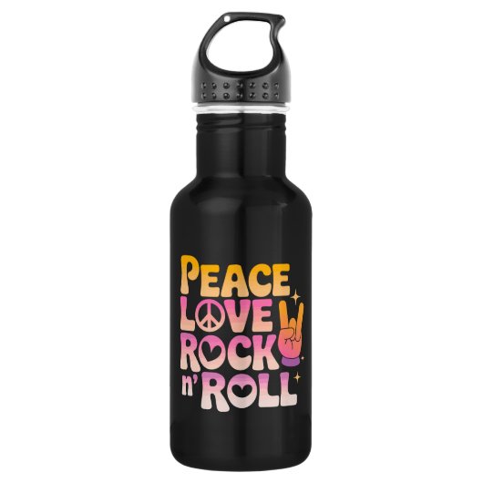Peace Love Rock on Roll - Muziek-geïnspireerde typ Waterfles (Voorkant)