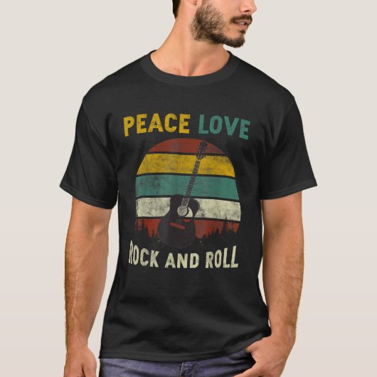 Peace Love Rock Roll gitarist Vinta T-shirt (Voorkant)