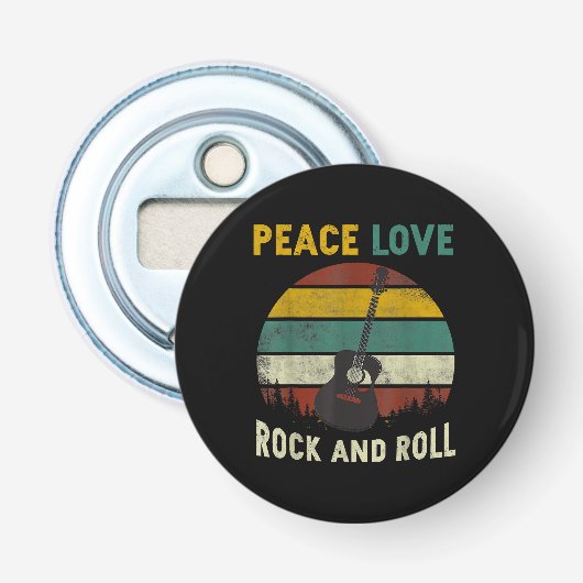 Peace Love & Rock & Roll Guitar Player Guitarist V Button Flesopener (Voorkant)