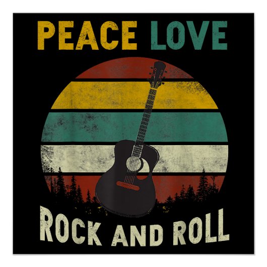 Peace Love & Rock & Roll Guitar Player Guitarist V Perfect Poster (Voorkant)