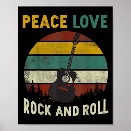 Peace Love & Rock & Roll Guitar Player Guitarist V Poster (Voorkant)