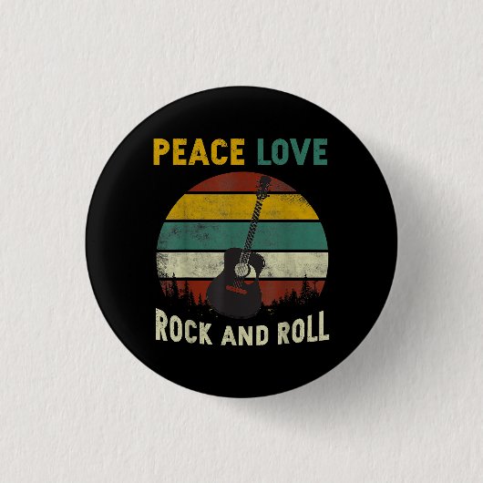 Peace Love & Rock & Roll Guitar Player Guitarist V Ronde Button 3,2 Cm (Voorkant)