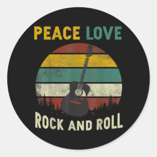 Peace Love & Rock & Roll Guitar Player Guitarist V Ronde Sticker