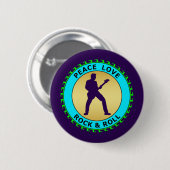 PEACE LOVE ROCK & ROLL RONDE BUTTON 5,7 CM (Voorkant /achterkant)