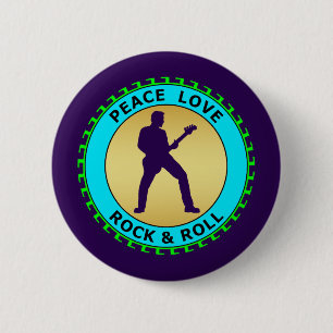 PEACE LOVE ROCK & ROLL RONDE BUTTON 5,7 CM