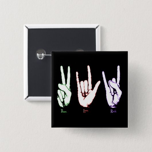 Peace Love Rock Sign Language Black Button (Voorkant /achterkant)
