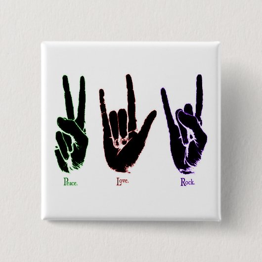 Peace Love Rock Sign Language Square Button (Voorkant)