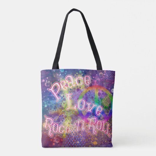 Peace, Love & Rock'n Roll | Bright Boho Hippie Tote Bag (Achterkant)