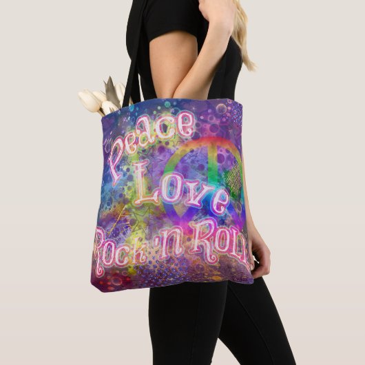 Peace, Love & Rock'n Roll | Bright Boho Hippie Tote Bag (Dichtbij)
