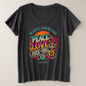 Peace Love RocknRoll Retro 70s  Psychedelic Grote Maat T-shirt (Design voorkant)