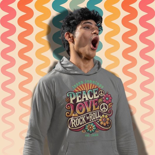Peace Love RocknRoll Retro 70s Psychedelic Hoodie
